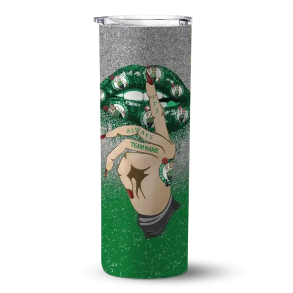 custom boston celtics sparkle lips green skinny tumbler best selling 1.webp