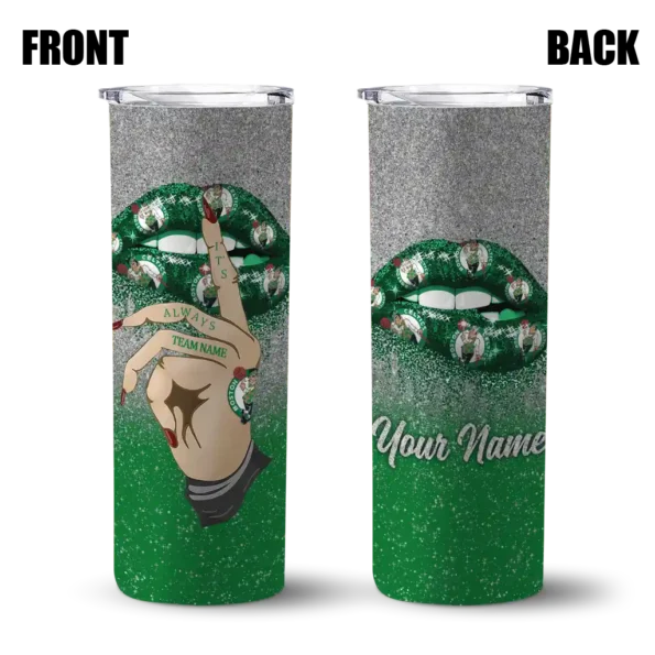 custom boston celtics sparkle lips green skinny tumbler fashion forward.webp