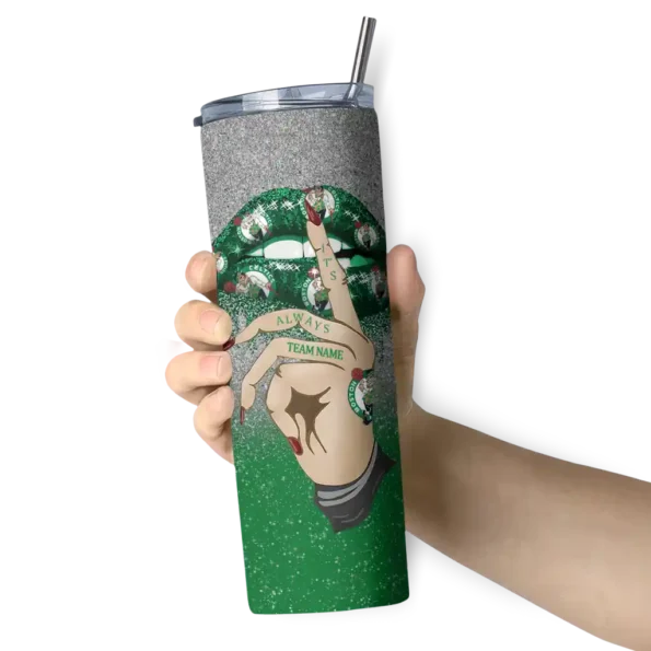 custom boston celtics sparkle lips green skinny tumbler premium grade 1.webp