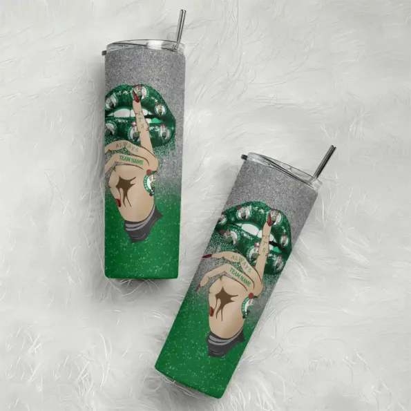 custom boston celtics sparkle lips green skinny tumbler top rated.webp