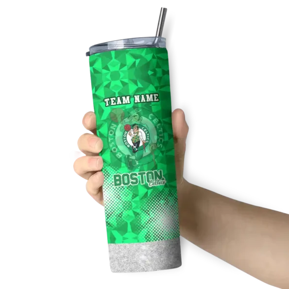 custom boston celtics starburst tiles green skinny tumbler premium grade.webp