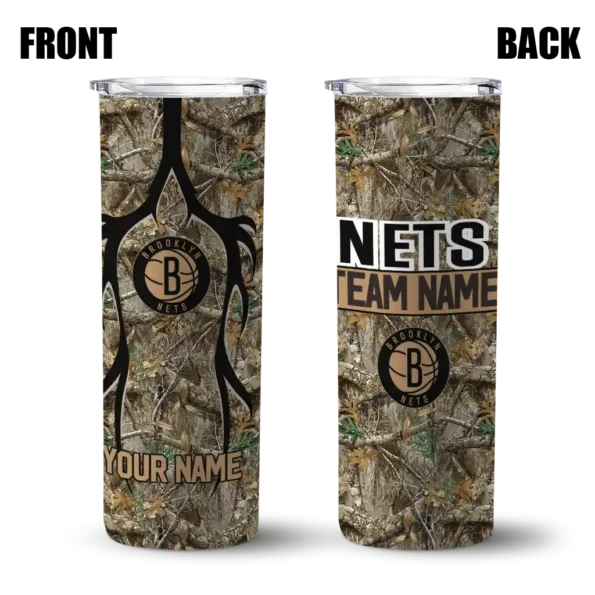 custom brooklyn nets antler flow camo skinny tumbler fashion forward.webp