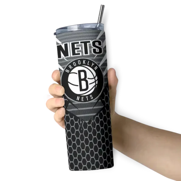 custom brooklyn nets chevron stripes black skinny tumbler premium grade.webp