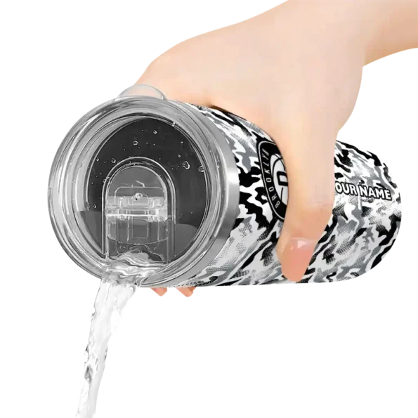 custom brooklyn nets claw marks black white skinny tumbler latest model.webp