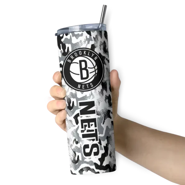 custom brooklyn nets claw marks black white skinny tumbler premium grade.webp