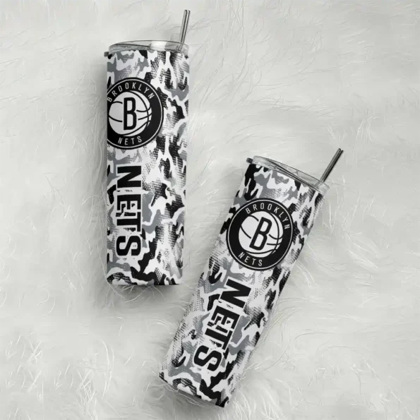 custom brooklyn nets claw marks black white skinny tumbler top rated.webp