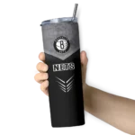 custom brooklyn nets hexagon honeycomb black skinny tumbler best selling 1.webp