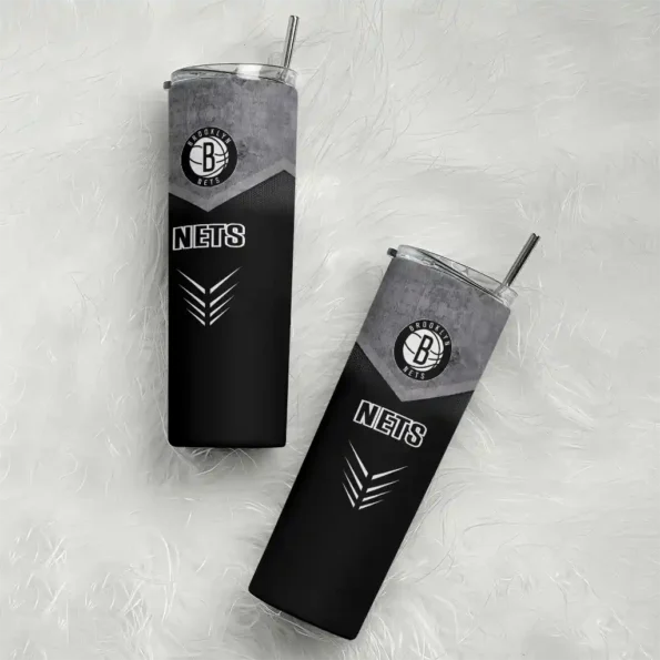 custom brooklyn nets hexagon honeycomb black skinny tumbler top rated.webp