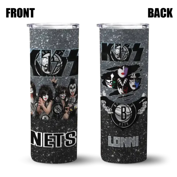 custom brooklyn nets kiss band grey skinny tumbler fashion forward.webp