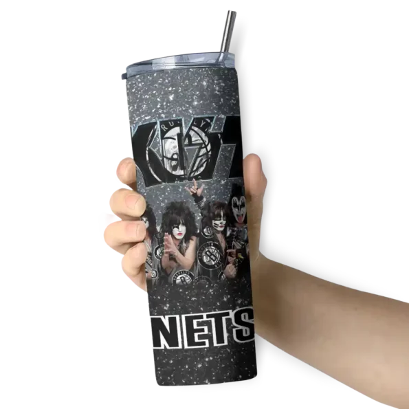 custom brooklyn nets kiss band grey skinny tumbler premium grade.webp