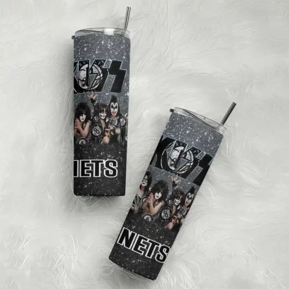 custom brooklyn nets kiss band grey skinny tumbler top rated.webp