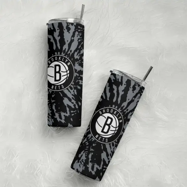 custom brooklyn nets metallic grid black skinny tumbler top rated.webp