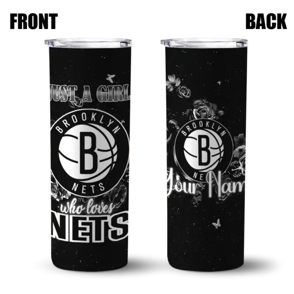 custom brooklyn nets rose romance black skinny tumbler fashion forward.webp