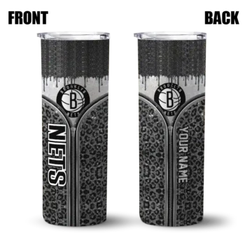 custom brooklyn nets sparkle drip black skinny tumbler fashion forward.webp