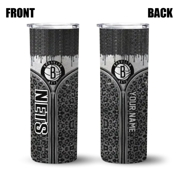 custom brooklyn nets sparkle drip black skinny tumbler fashion forward.webp