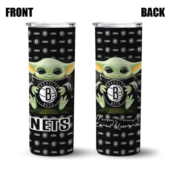 custom brooklyn nets yoda cozy black skinny tumbler fashion forward.webp