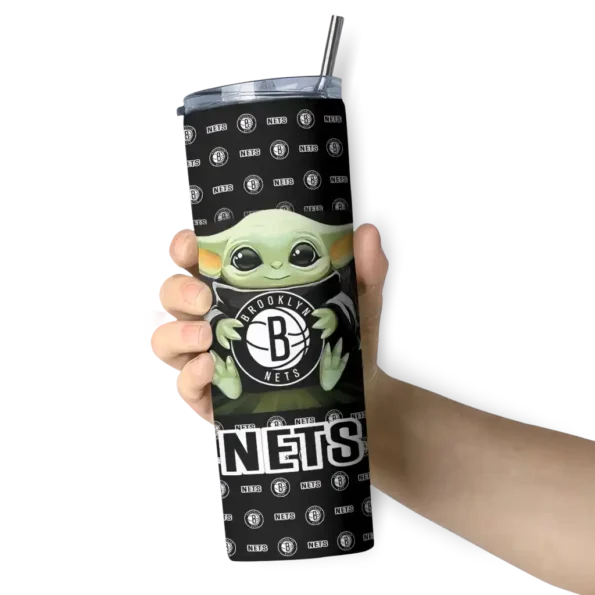 custom brooklyn nets yoda cozy black skinny tumbler premium grade.webp