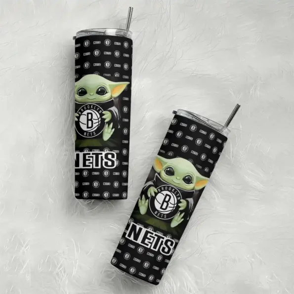 custom brooklyn nets yoda cozy black skinny tumbler top rated.webp