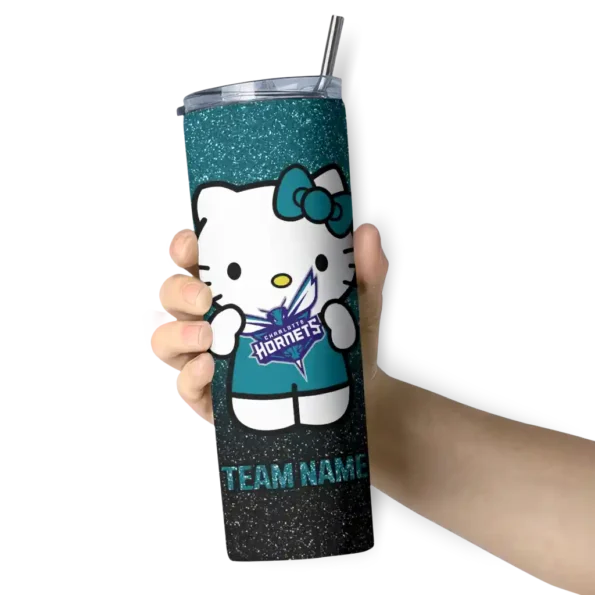 custom charlotte hornets hello kitty teal black skinny tumbler premium grade.webp