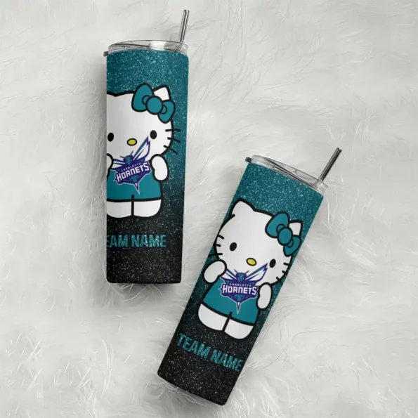 custom charlotte hornets hello kitty teal black skinny tumbler top rated.webp