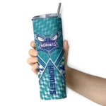 custom charlotte hornets monogram burst teal white skinny tumbler best selling 1.webp