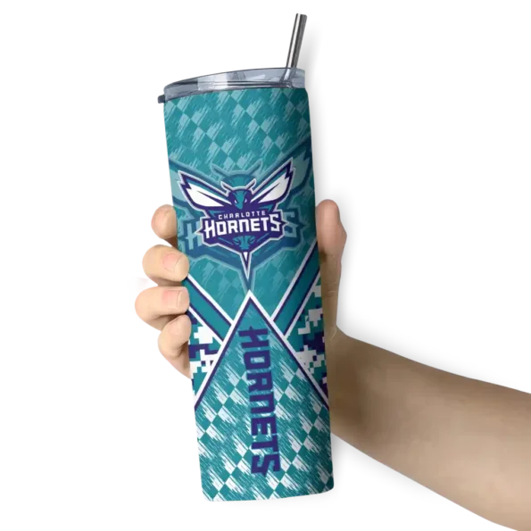 custom charlotte hornets monogram burst teal white skinny tumbler premium grade.webp