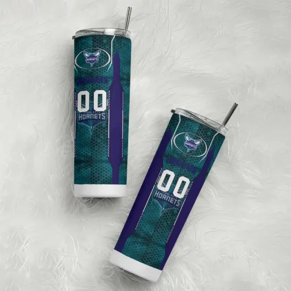custom charlotte hornets stacked diamond teal skinny tumbler top rated.webp