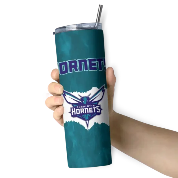 custom charlotte hornets torn band teal white skinny tumbler premium grade.webp