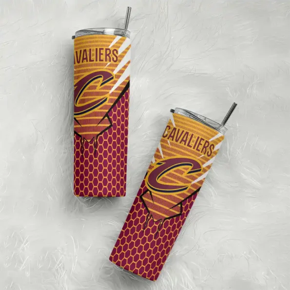 custom cleveland cavaliers chevron stripes wine skinny tumbler top rated.webp