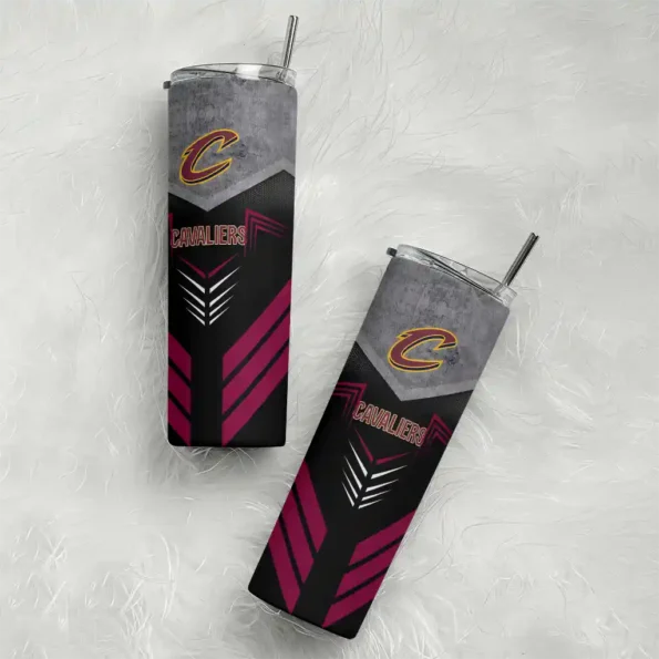 custom cleveland cavaliers hexagon honeycomb wine black skinny tumbler top rated.webp
