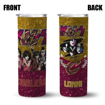 custom cleveland cavaliers kiss band gold skinny tumbler fashion forward.webp