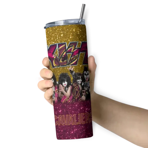custom cleveland cavaliers kiss band gold skinny tumbler premium grade.webp
