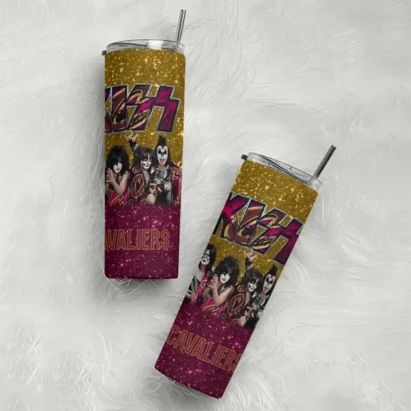 custom cleveland cavaliers kiss band gold skinny tumbler top rated.webp