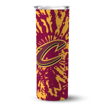custom cleveland cavaliers metallic grid wine skinny tumbler best selling 1.webp
