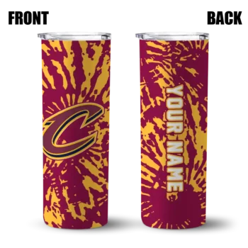 custom cleveland cavaliers metallic grid wine skinny tumbler fashion forward.webp