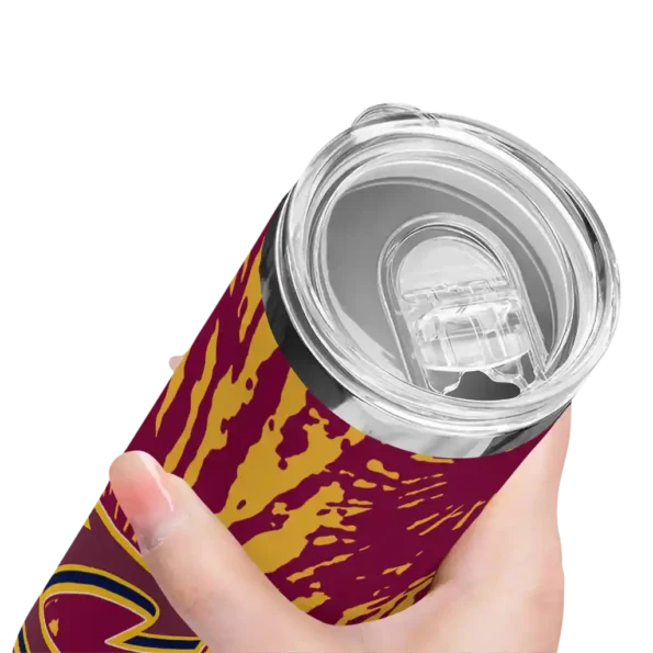 custom cleveland cavaliers metallic grid wine skinny tumbler high quality.webp