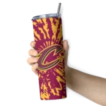 custom cleveland cavaliers metallic grid wine skinny tumbler best selling 1.webp