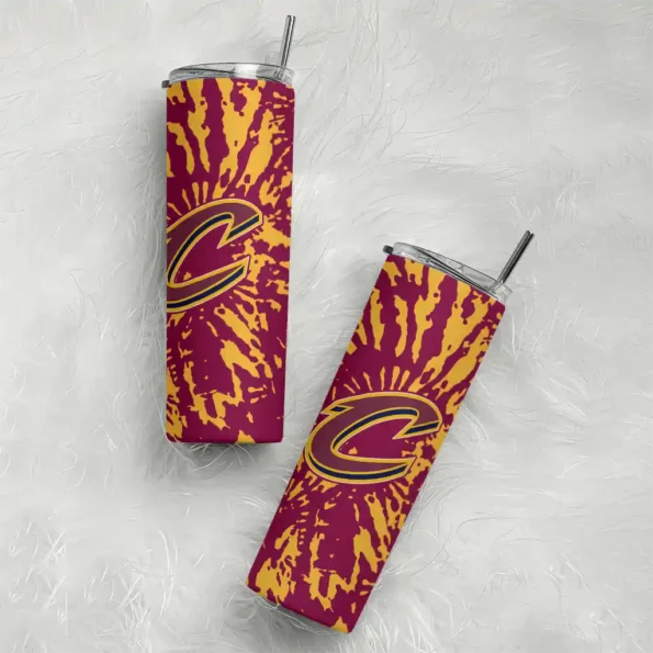 custom cleveland cavaliers metallic grid wine skinny tumbler top rated.webp