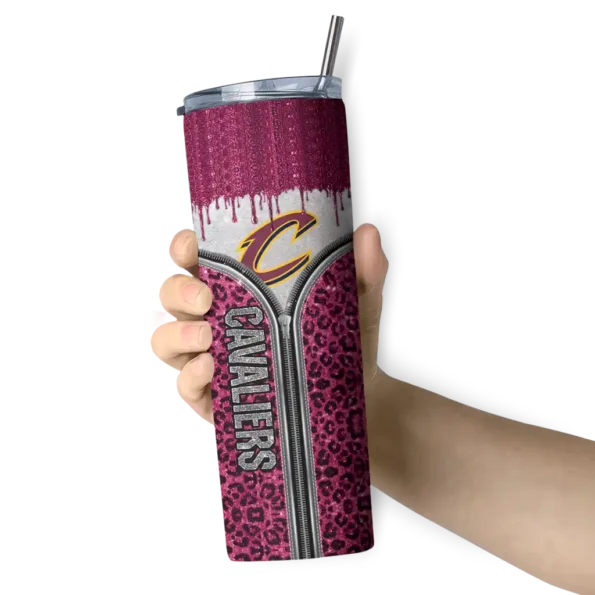 custom cleveland cavaliers sparkle drip wine skinny tumbler premium grade.webp