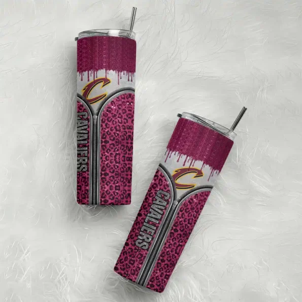 custom cleveland cavaliers sparkle drip wine skinny tumbler top rated.webp