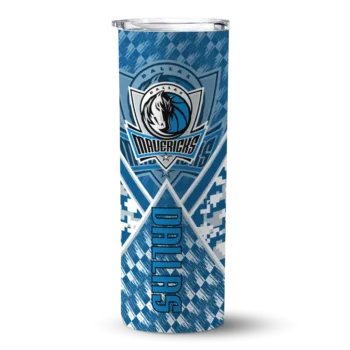 custom dallas mavericks monogram burst blue white skinny tumbler best selling 1.webp