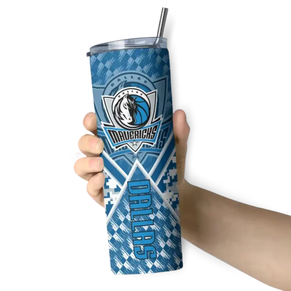 custom dallas mavericks monogram burst blue white skinny tumbler premium grade.webp