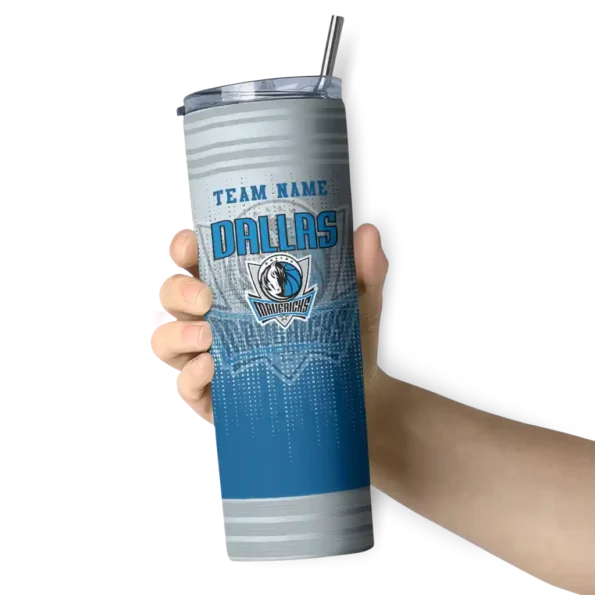 custom dallas mavericks swirl texture blue skinny tumbler premium grade.webp