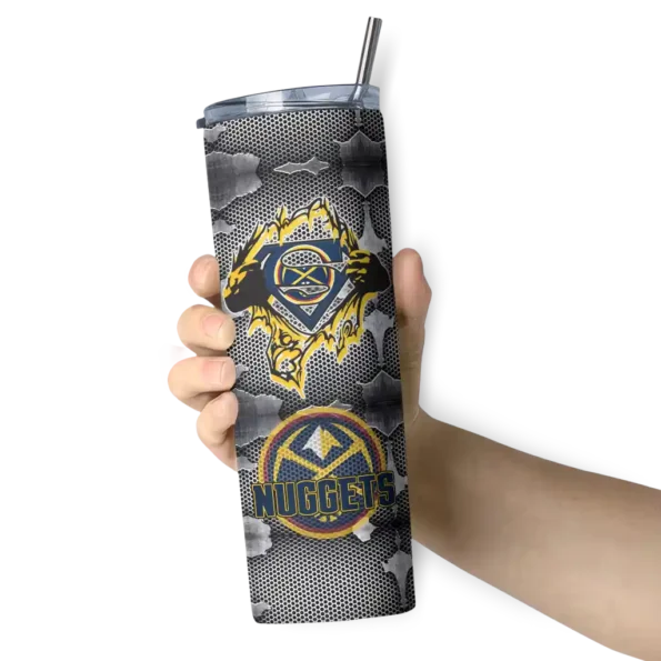 custom denver nuggets chevron v blue gray skinny tumbler premium grade.webp
