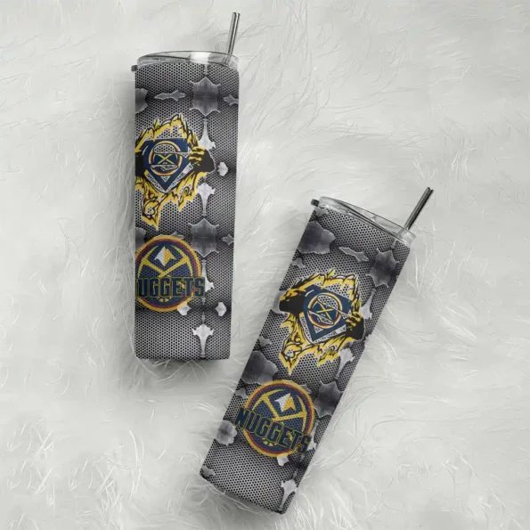custom denver nuggets chevron v blue gray skinny tumbler top rated.webp