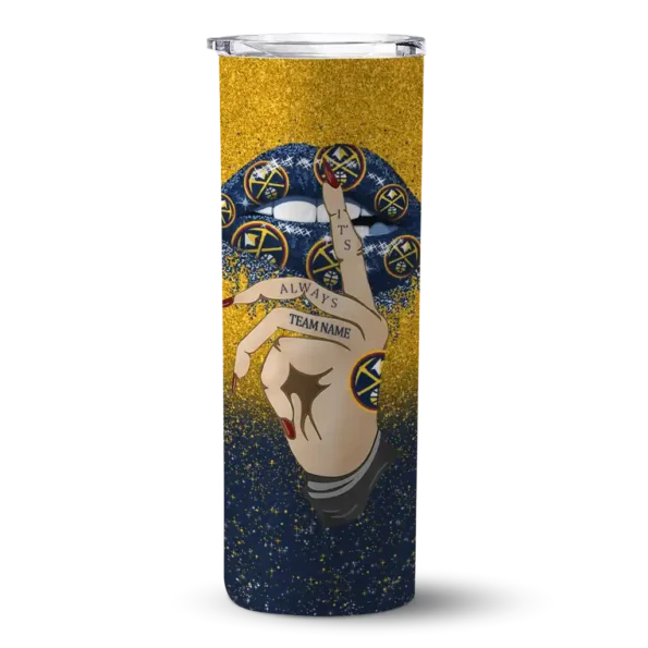 custom denver nuggets sparkle lips blue skinny tumbler best selling 1.webp
