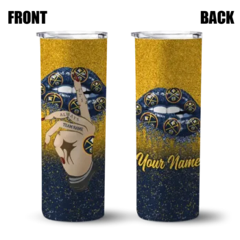 custom denver nuggets sparkle lips blue skinny tumbler fashion forward.webp