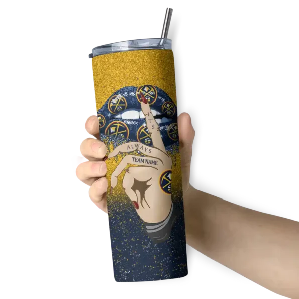 custom denver nuggets sparkle lips blue skinny tumbler premium grade.webp