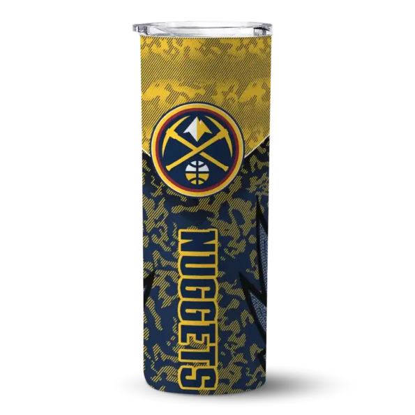 custom denver nuggets spiral burst print blue skinny tumbler best selling 1.webp