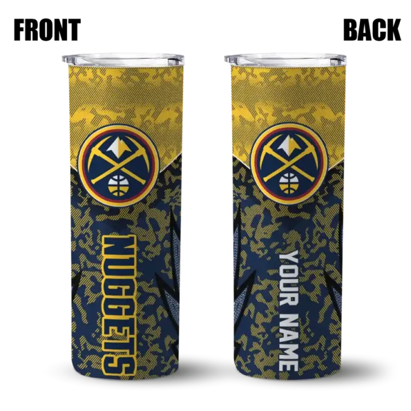 custom denver nuggets spiral burst print blue skinny tumbler fashion forward.webp